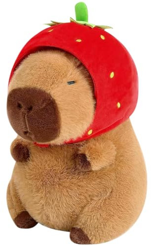 Capybara Peluche, Juguete Peluche Capybara, Simulación Juguetes con Sombrero de Fresa, Cojín de Capibara, Decoración del Hogar Juguetes Regalos Niño