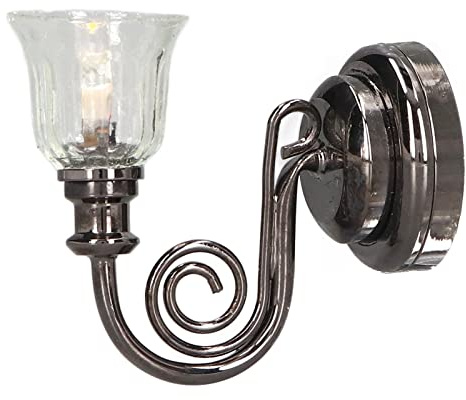 Saluaqui Vintage-Look 1:12 Puppenhaus-Wandlampe mit Warmer LED-Beleuchtung, Handgefertigte Miniatur-Metallwand-Wandleuchte mit Eingebauter Batterie für Puppenhausdekoration