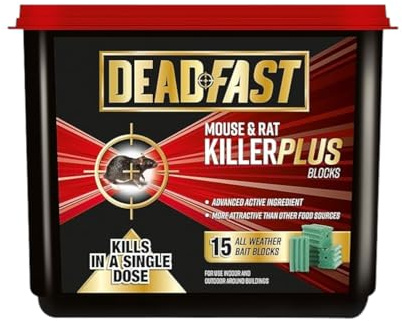 Deadfast Mouse & Rat Killer Plus – 8 & 15 Paste Sachets, 2x10g Bait Stations, 6x25g Grain Sachets (150g), 15 Bait Blocks Fast-Acting No Resistance (15 bait blocks)