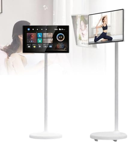 Gavscient Smart Portable TV with Touchscreen Monitor, 1080P Rotatable Screen, Rolling TV on Wheels, Built-in Battery, Android OS 21.5-8/128G