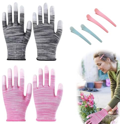 VYNZOR 2 Stück Hitzeschutz Handschuhe, Hitzebeständige Handschuhe mit Silikonfinger, Hitzehandschuh für Haarestyling, Hitze Blockierung für Lockenstab, Glätteisen und Lockenwickler,4 Haarspangen