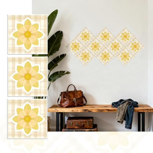 Piastrelle Adesive Cucina 10X10CM Modello Giallo Piastrelle Adesive Bagno Pavimento Adesivo Paraschizzi Cucina Adesivo Piastrelle Ceramica Carta Adesiva per Mobili Vintage（24 pezzi）