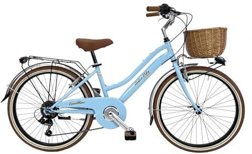 Dolce Vita By Canellini Citybike Vintage Retro Junior 24 Zoll (61 cm), Stahlrahmen, 6 Gänge, mit Korb aus Weide