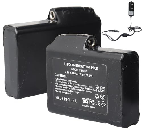 Lushtower 7.4V 3000mAh 2 baterías con Cargador para Guantes, Calcetines y Ropa térmica, pasamontañas, Gorros, Plantillas, Ropa Interior térmica, Pantalones y Manoplas térmicas 22.2Wh 3.5x1.35mm