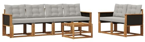 vidaXL Outdoor-Sofagarnitur mit Kissen 7 pcs Natürlich und Hellgrau, Gartenmöbel, modernes Outdoor-Sofa, Robustes Terrassenset, Bequeme Sitzgelegenheit für deinen Außenbereich