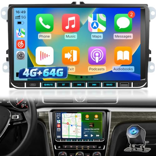4+64G Android Autoradio für Volkswagen Skoda Seat 2003–2020 Golf Passat | GPS-Navigation, Touchscreen-Display, Dash-Kit Ersatz, 9 Zoll VW Radio Upgrade, Wireless CarPlay/Android Auto