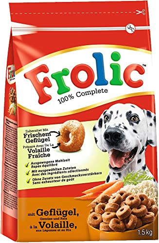 Frolic Hundefutter Trockenfutter mit Geflügel, Gemüse und Reis, 5 Beutel (5 x 1,5kg)