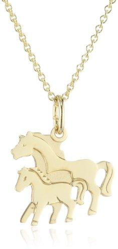 Xaana Mädchen Anhänger Pferd mit Fohlen aus 333er Gelbgold inkl. vergoldeter Silberkette 36/38 cm AMZ0191