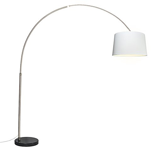Qazqa Moderno Lámpara de arco acero pantalla blanca 45cm - XXL Textil/Acero Alargada Adecuado para LED Max. 1 x 60 Watt