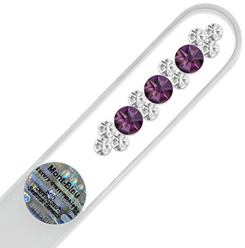 Mont Bleu Lima de uñas de cristal decoradas con cristales de Swarovski Elements, con funda de terciopelo negro | Lima de uñas artesanal de auténtico vidrio templado checo con garantía ilimitada
