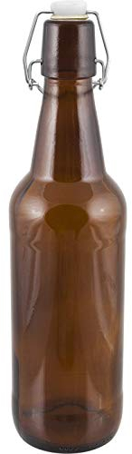 0.5 l Swing Bottle Top Clip Empty Glass Bottle with Swing Stopper Glass Bottle 500 ml, Pack of 10, Brown