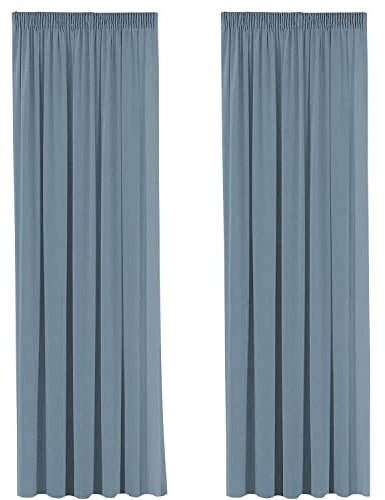 H.VERSAILTEX Gardine blickdichte, Stein Blau VerdunkelungsGardine mit Kräuselband, Energiespar & Wärmeisolierend, 2 Stück 228 cm x 228 cm (H x B), 2er-Set