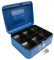 Cathedral Products Key Lockable Cash Box with Lift Out 6 Compartment Coin Tray - 8 Inch - Blue