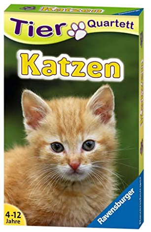 Ravensburger 20421 - Tierquartett Katzen, Klassiker für 3-6 Spieler ab 4-12 Jahre, 32 Katzenrassen