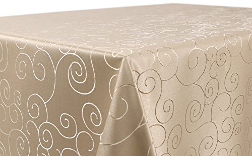 BEAUTEX Tischdecke Damast Ornamente - Bügelfreies Tischtuch - Fleckabweisende, Pflegeleichte Tischwäsche - Tafeltuch, Rund 160 cm, Cappuccino