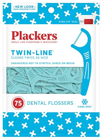 Plackers Plackers Dental Flossers, Twin-Line Erweiterte Reinigung, Minzgeschmack 75 Stück (Pack of 8)
