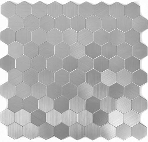 Piastrelle Mosaico Autoadesive Doccia Parete Esagonale Metallo Alluminio Argento