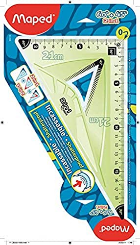 Maped Geodreieck, bruchsicher, 0 positioniert im rechten Winkel und ergonomischer Halt, 2-in-1, 60 und 45°, große Seite 21 cm, Grün