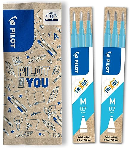 PILOT FriXion Ersatzminen 0.7 – 6 Stück – Farbe Hellblau – FriXion Nachfüllminen mit radierbarer Tinte – Kompatibel mit FriXion Ball & FriXion Clicker 0.7 – mittlere Stärke – Gel-Tintenrollermine