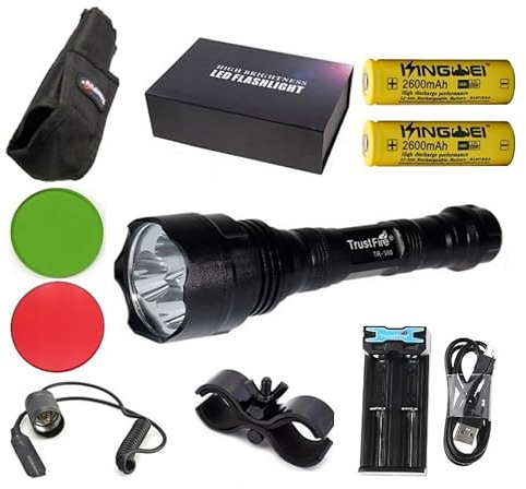 TrustFire Kit original TR-500-3 Led XML-T6 3800lm - 1 Modo alto, 2 baterías Kingwei 18650/ Cargador doble (Kit C - Kit completo)
