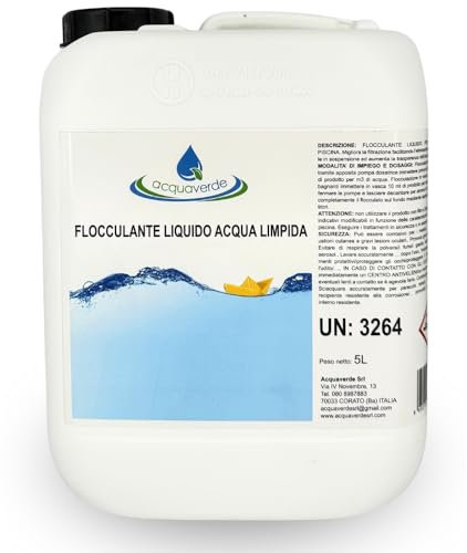 acquaverde | Flocculante Liquido Acqua Limpida Chiarificante ad Azione Diretta per Equilibrio, Trattamento e Manutenzione Acqua di Piscina e Spa, 5 kg