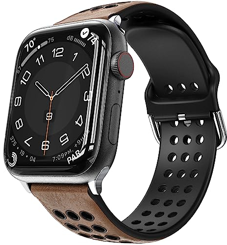 HAlLEAST Sportarmband kompatibel für Apple Watch armband 49mm 45mm 44mm 42mm 41mm 40mm 38mm,Silikon-Leder-Ersatzband für Apple watch Ultra SE iwatch Serie 9 8 7 6 5 4 3 2 1,braun
