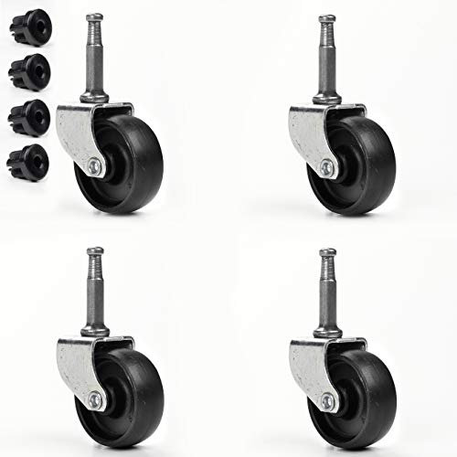 British Manufactured - 4 Castor Wheels | 50mm Peg Castor with 1 inch 18 Gauge Tube Socket | Swivel Garment Rails, Furniture, Appliances. Trolley Castor with PP Wheel