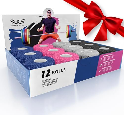 WARM BODY COLD MIND Hook Grip Tape für Gewichtheben - Baumwolle Weightlifting Thumb Tape für Powerlifting Crossfit Krafttraining Powerlifting, Lifters Fitness, Daumen Band (Mix V2 12 Rollen)