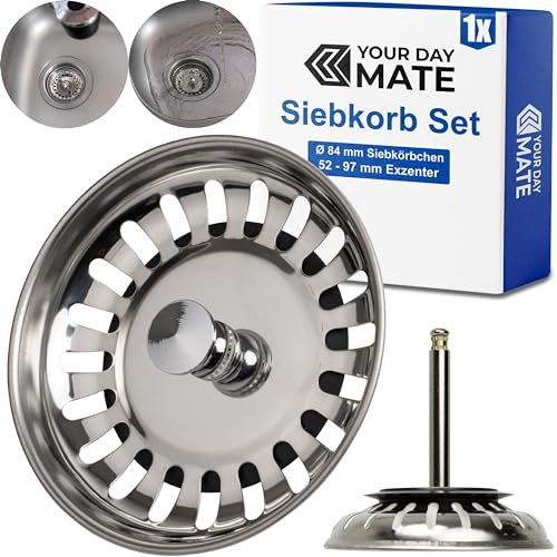 Cesto para Fregadero, 1 Unidad, cesto para Fregadero de Ø 84 mm, en Acero Inoxidable, Espiga excéntrica Que sobresale 52-97 mm en el desagüe, Pasador de Ø 8 mm, Repuesto para fregaderos de Cocina