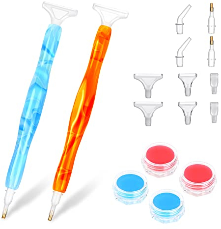 OSDUE Diamond Painting Zubehör, Kunstharz-Diamant-Malstift, 5D Diamond Painting Pen mit 4 Kisten Kleber Ton 8 Stücke Ersatz Stiftköpfe, Kunstharz Stift für Malerei Handwerk DIY Nagelkunst