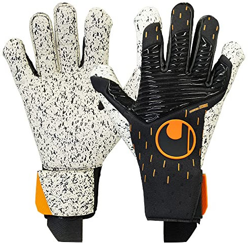 uhlsport Speed Contact Supergrip + Torwarthandschuhe, für Erwachsene, Unisex, Schwarz/Weiß/Neonorange (Mehrfarbig), 9