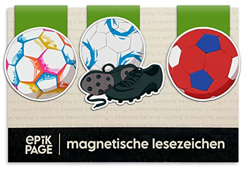 Magnetische Lesezeichen Kinder Fußball – Kleine Geschenke für Junge, Schüler, Freund, Fußballfans – Hochwertige Magnetlesezeichen Fussball Mitbringsel – Geschenk Einschulung Junge – Papier, 3er-Set