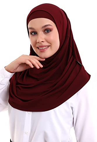 ihvan online, muslimischer Hijab für Frauen, bereit zu tragen, weich, leicht und komfortabeles Kopftuch, Halsbandana Langes Schals, Farbe: Burgund