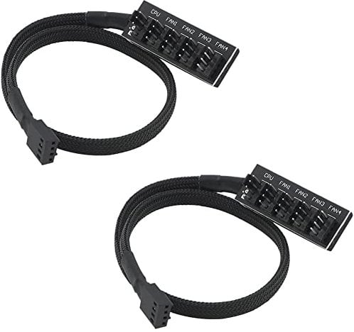 upHere PWM Fan Hub,4pin 3pin Power Extension Cable Splitter Adapter Cable Fan Splitter Hub Adapter Braided Cable for 12V Computer Fans,2 packs,FH5-2