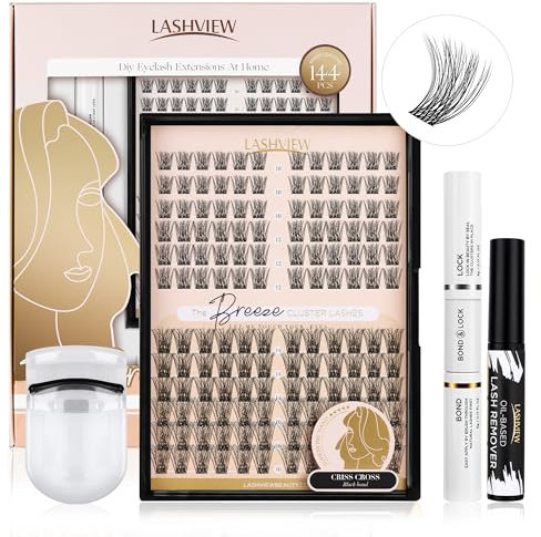 LASHVIEW Cluster Lashes Einzelwimpern, Mega-Volumen, superfeine Marke und weiche DIY-Wimpernverlängerung, natürlicher Look, wiederverwendbar, Wispy-Wimpernbüschel (großes Volumen D+ Kit)