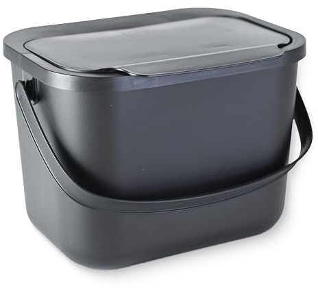 Go Practic Biomülleimer Küche 6L Komposteimer, Küchen Mülleimer, Schwarz mit Deckel, Bio für Obst und Gemüseabfälle, Bioabfallbehälter zur Trennung, Click-Funktion, Abfallbehälter zur Mülltrennung