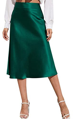 Gonna Donna Invernale - Gonna Midi A Vita Alta da Donna in Raso Tinta Unita con Cerniera Eleganti Gonne Estive Gonna Scolaretta