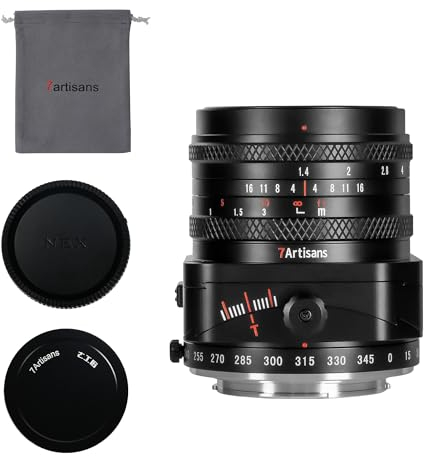 7artisans 50mm F1,4 Tilt-Shift-Objektiv mit APS-C-Rahmen und 2-in-1-Kompatibilität für spiegellose Fujifilm FX-Mount-Kameras X-A1X-A10X-A2X-A3A-atX-M1XM2X-T1X-T10X-T2X-T20X-Pro1X-Pro2X-E1X-E2 E-E2s