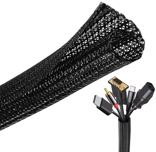 Taiyeestar 5m Kabelschlauch Schwarz, 9-15mm Kabelschutzschlauch, Kabel Verstecken, Kabelkanal Flexibel Gewebeschlauch, Kabelschlauch Selbstschließend für Schreibtisch, TV, Computer, PC