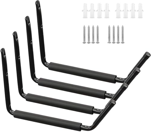 Nuyhgtr 4 Storage Hooks Hanger, Wall Mounted Hooks Hanger, Kayak Storage Rack, Sturdy Mounted Utility Hanging Cradle Rack for Canoe, Paddle Board, Ladder, Folding Chairs, Hose, Bicycles and Tools