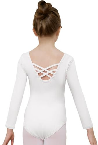 zffriction Ballettanzug Mädchen Ballettkleidung Langarm Kinder Ballett Trikot Turn-Leotards Gymnastik Turnanzug Trikot aus Baumwolle für Mädchen Damen (Weiß, 130)