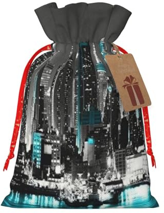 New York Gemälde, Weihnachts-Kordelzug, Jute-Geschenktasche, umweltfreundliche Verpackung für Urlaubsgeschenke
