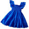JiAmy Girls Dress Flutter Sleeve Kids Summer Casual Square Neck Dresses A-Line Girdle Tiered Swing Children Festive Dress Blue