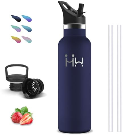 Gourde- 750 ml- Gourde Isotherme, Bouteille Isotherme, Sans BPA, Gourde Paille, Double Isolation, Gourde Metal, Avec Poignée, Gourde Sport, Bouteille d'eau pour Randonnée, Voyage, Camping, Aptitude