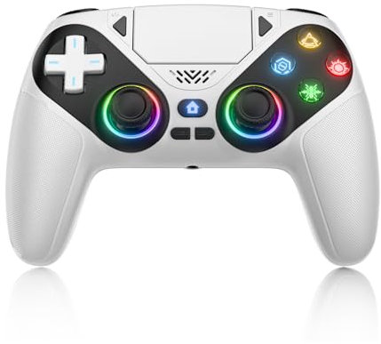 FOIRCEADAL Manette LED sans fil pour PS5, double vibration/Turbo//Marco et mouvement 6 axes, haut-parleur avec prise audio 3,5 mm pour P5/Pro/Slim/PC