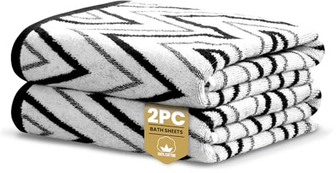Rapport Home Helix Bath Sheets 2 Pack, 90x140cm 100% Cotton - Mono Black