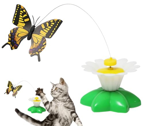 doyandader Interaktives Katzenspielzeug,Elektrischer Schmetterling Vogel Katzenangel - 360° Rotierender Jagdsimulator - Für Jagdübungen Geistige Anregung Jagen Katzen Indoor Spielzeug