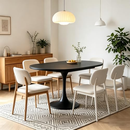 AuraFurn Table à Manger Extensible Tulipe 100-130 cm - Table Ronde/Ovale - Table de Cuisine en MDF pour 2 à 6 Personnes - Hauteur : 80 cm - Table à Manger Moderne pour Salon, Cuisine - Armature en