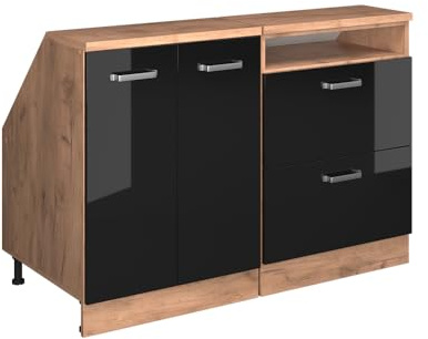 Vicco Küchenschrank für Dachschrägen R-Line, Schwarz Hochglanz, 120 cm 2er Set Schrankkorpuss 60 cm Tiefe, geeignet für schräge Wände und Variable Küchenmontage