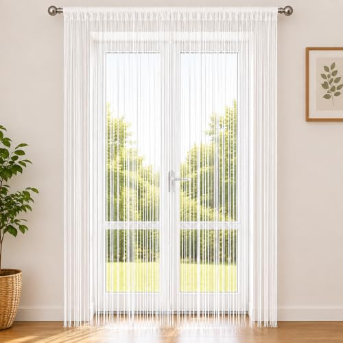 OTHERWISETRIVIAL Tenda a Filo per Porta Finestra con Passante, 100x200 cm, 100% Poliestere - Vari Colori (BIANCO 242)